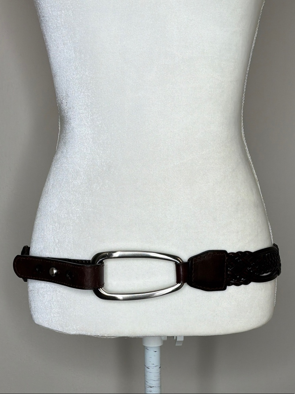 Coldwater Creek Braided Leather Waist Belt - Dark Brown with Silver Buckle